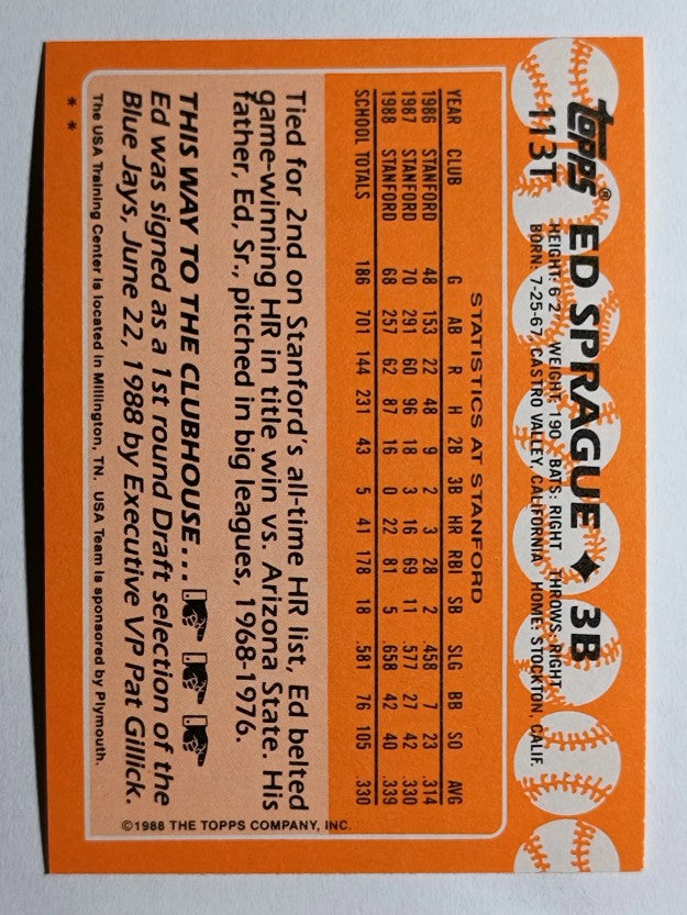1988 Topps Traded #113T Ed Sprague OLY XRC