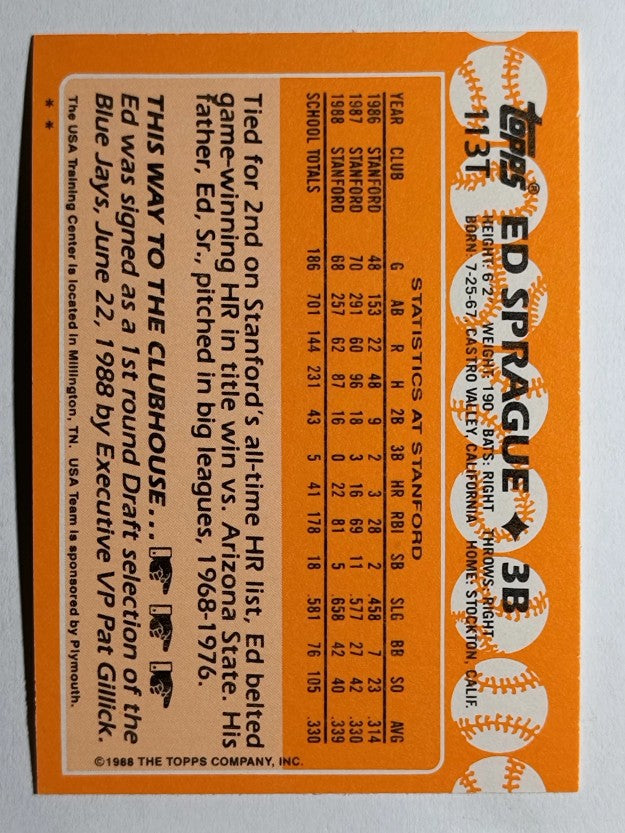 1988 Topps Traded #113T Ed Sprague OLY XRC