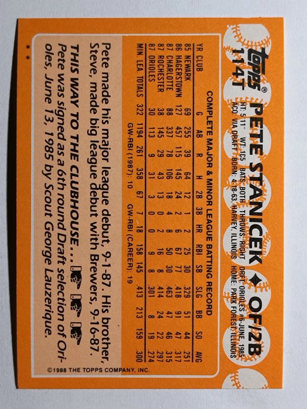 1988 Topps Traded #114T Pete Stanicek RC