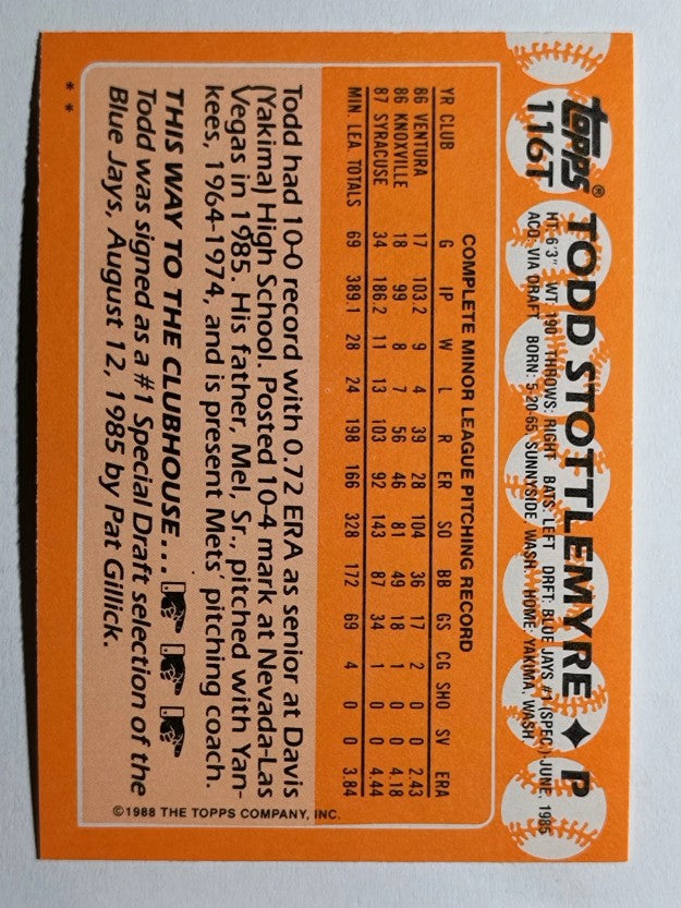 1988 Topps Traded #116T Todd Stottlemyre XRC