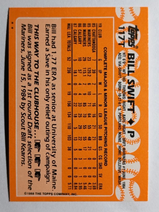 1988 Topps Traded #117T Bill Swift