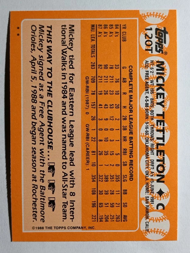 1988 Topps Traded #120T Mickey Tettleton