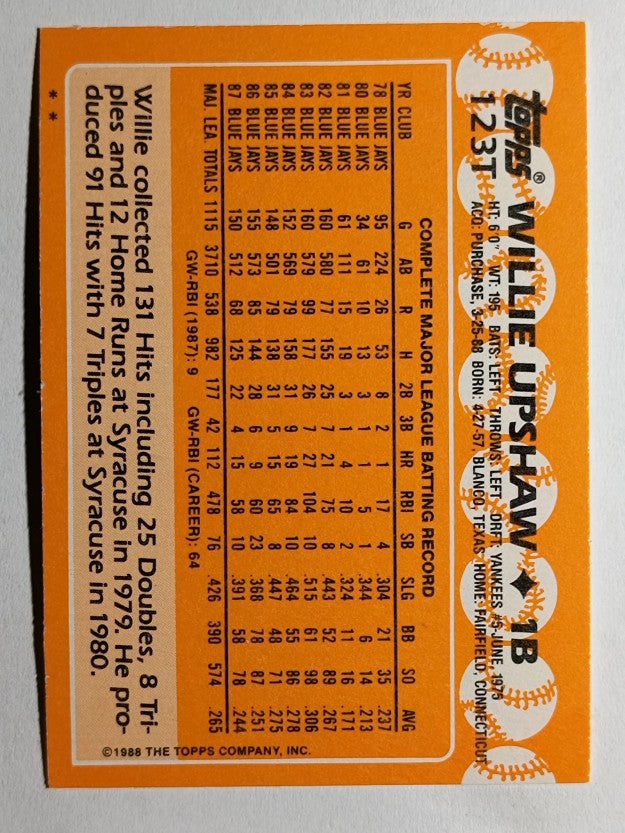 1988 Topps Traded #123T Willie Upshaw