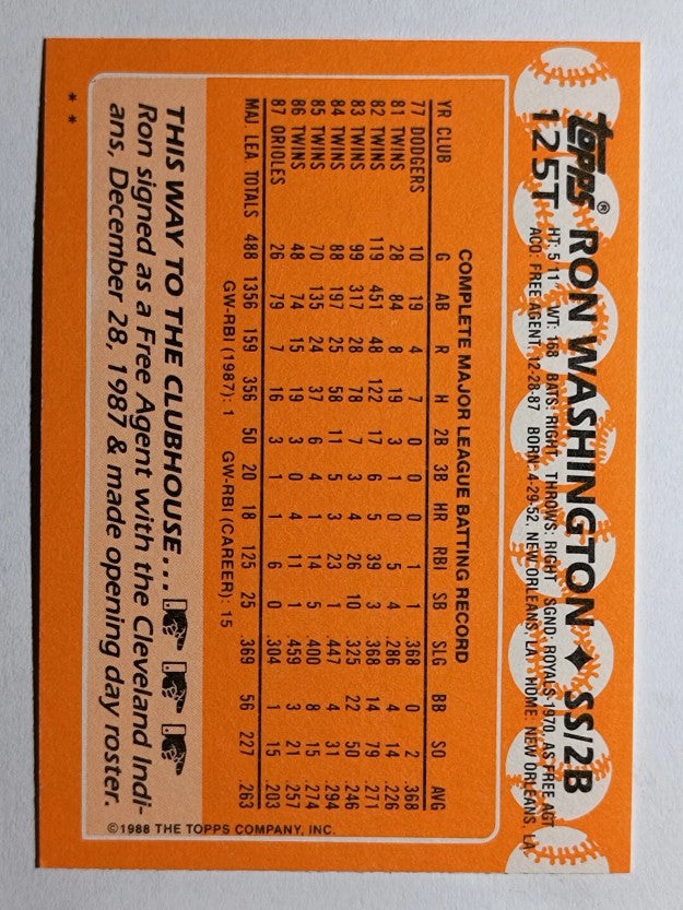1988 Topps Traded #125T Ron Washington