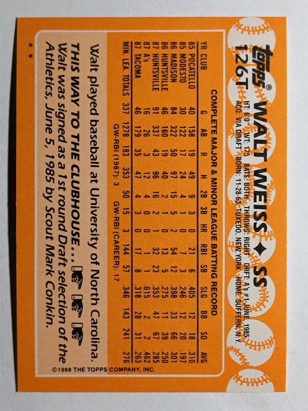 1988 Topps Traded #126T Walt Weiss XRC