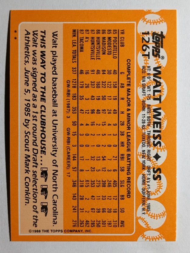 1988 Topps Traded #126T Walt Weiss XRC