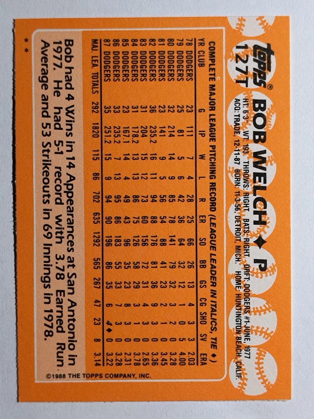 1988 Topps Traded #127T Bob Welch