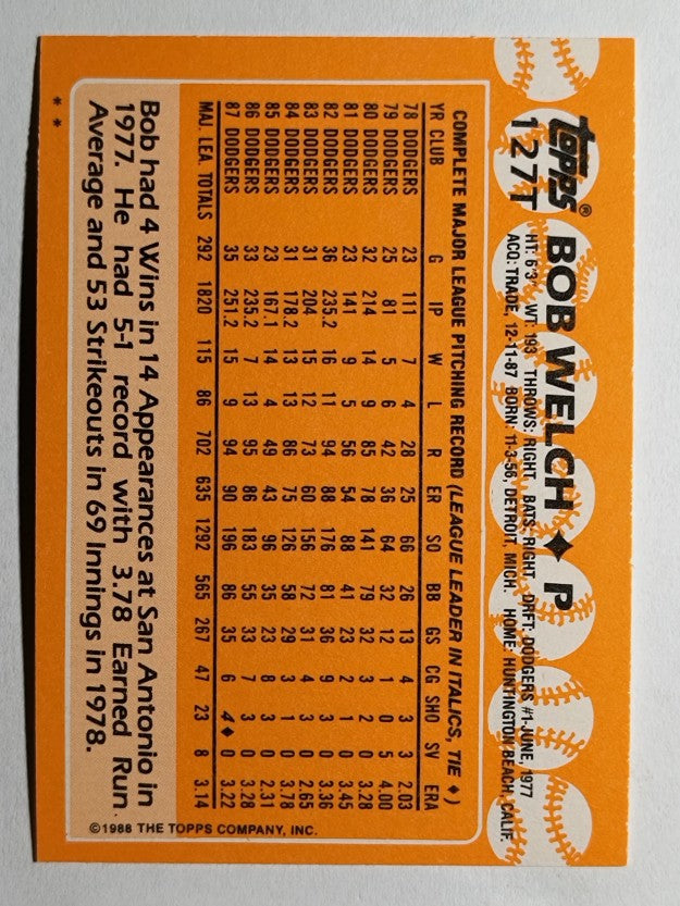 1988 Topps Traded #127T Bob Welch