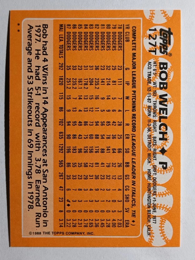 1988 Topps Traded #127T Bob Welch