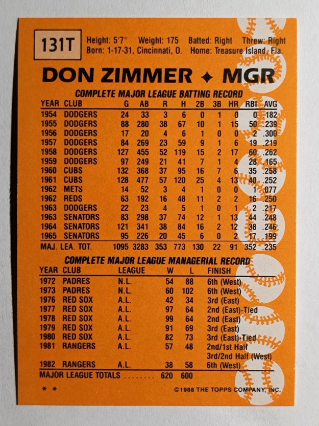 1988 Topps Traded #131T Don Zimmer MG