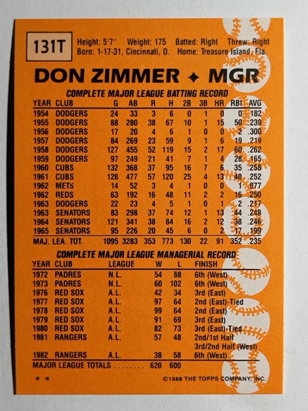 1988 Topps Traded #131T Don Zimmer MG