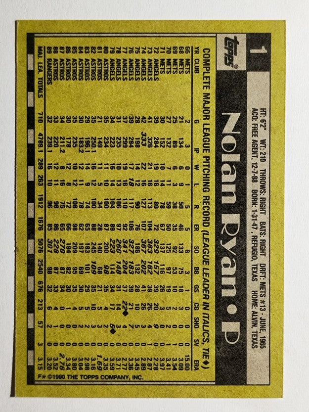 1990 Topps #1 Nolan Ryan