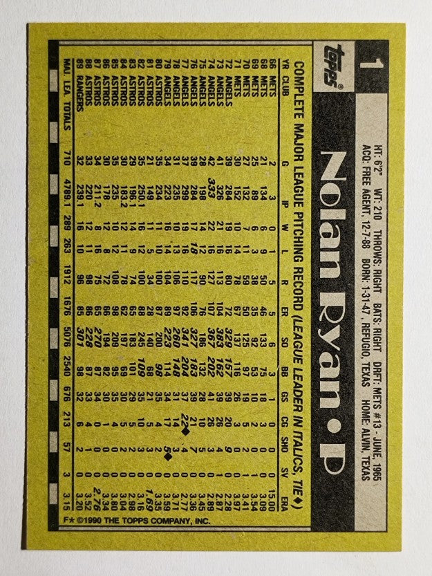 1990 Topps #1 Nolan Ryan