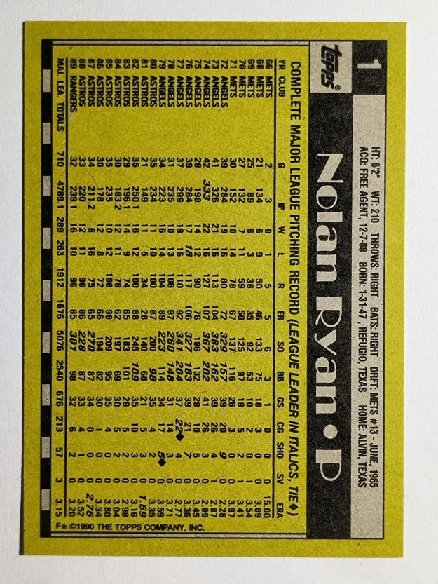 1990 Topps #1 Nolan Ryan