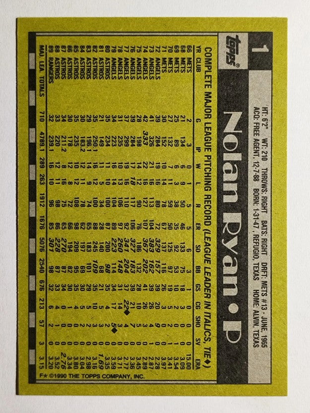 1990 Topps #1 Nolan Ryan