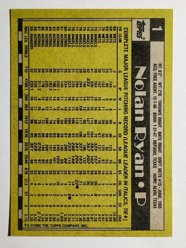 1990 Topps #1 Nolan Ryan