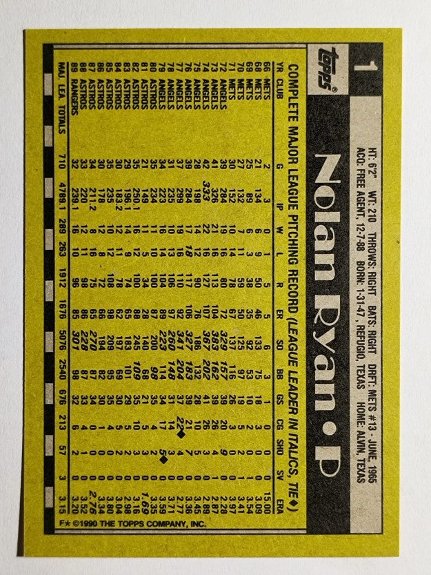 1990 Topps #1 Nolan Ryan