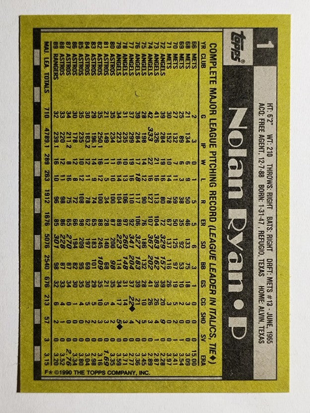 1990 Topps #1 Nolan Ryan