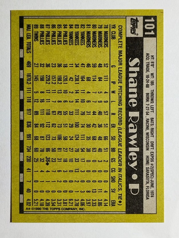 1990 Topps #101 Shane Rawley