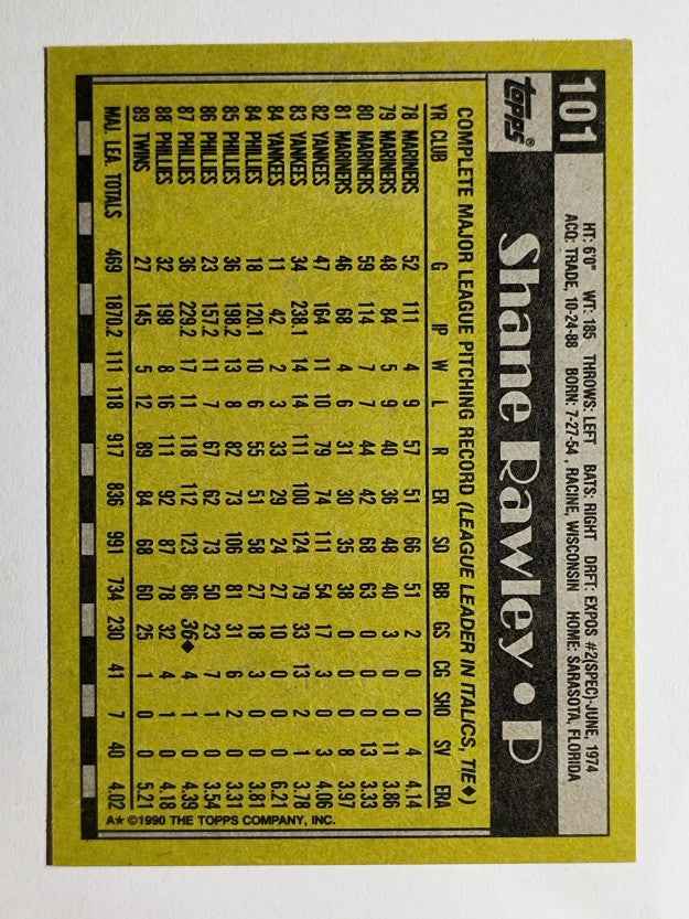 1990 Topps #101 Shane Rawley