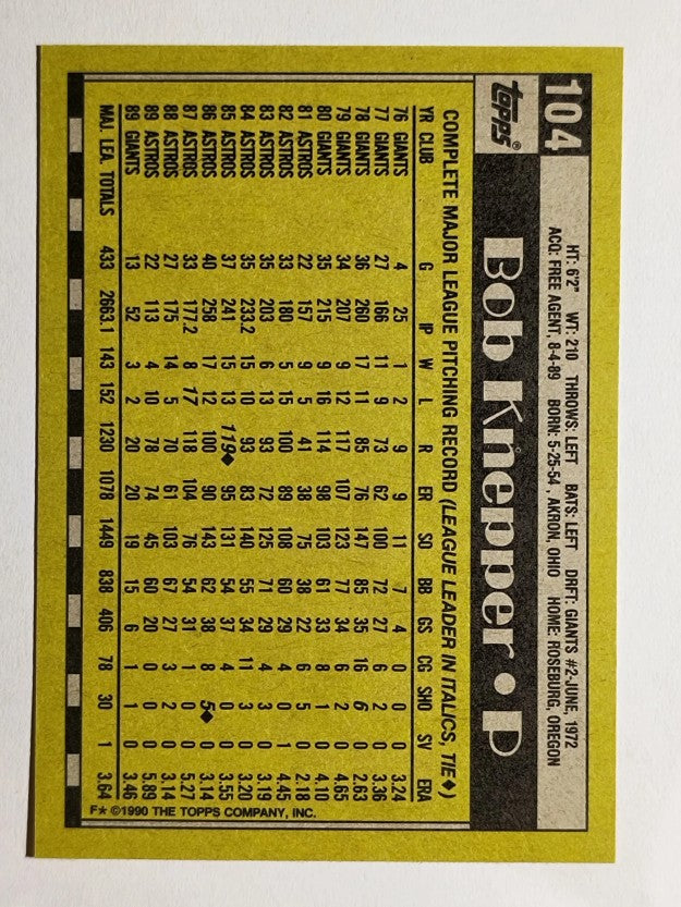 1990 Topps #104 Bob Knepper