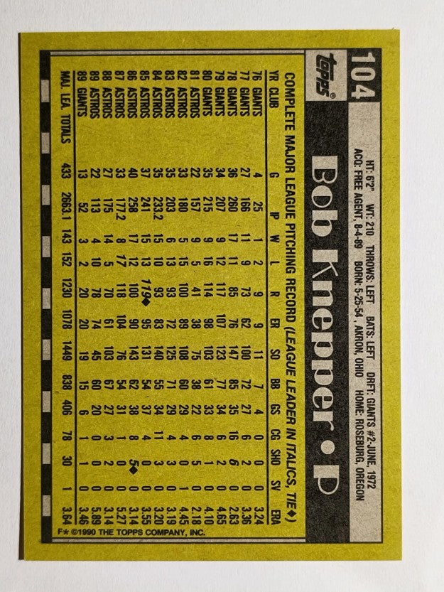 1990 Topps #104 Bob Knepper