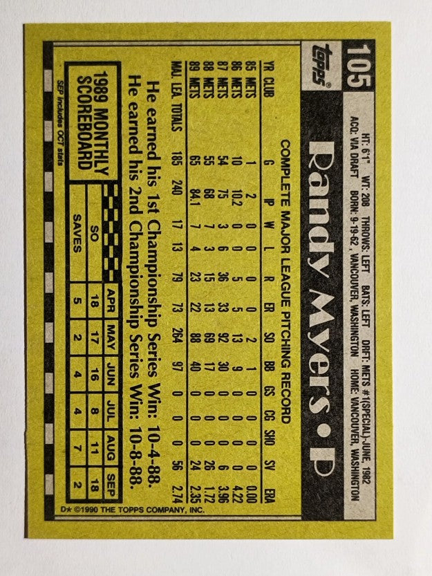 1990 Topps #105 Randy Myers