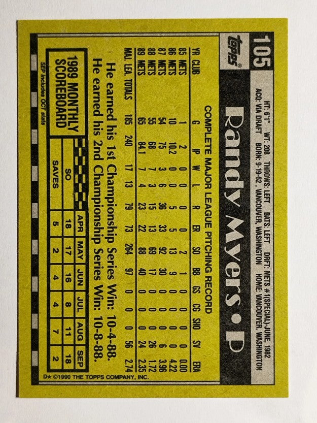 1990 Topps #105 Randy Myers