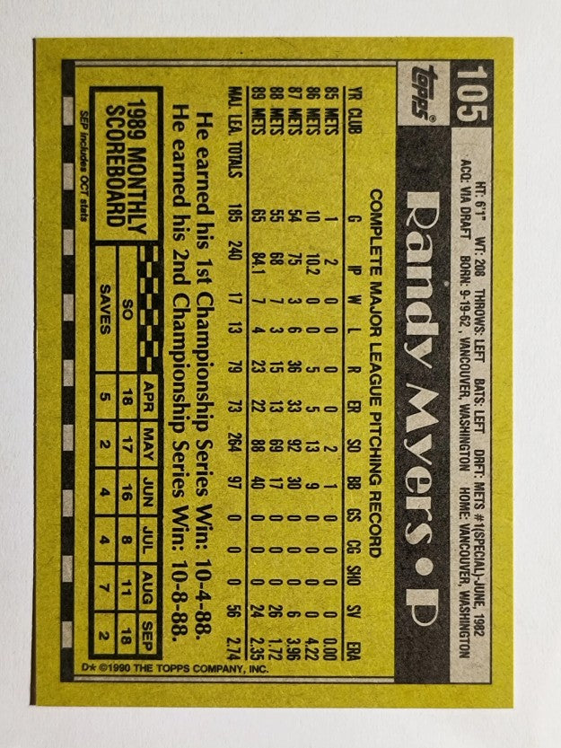 1990 Topps #105 Randy Myers