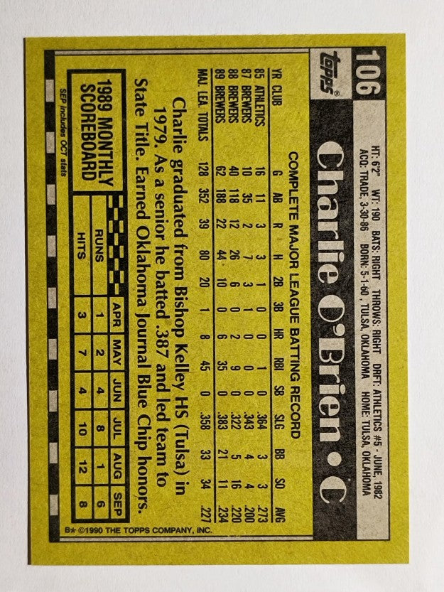1990 Topps #106 Charlie O'Brien
