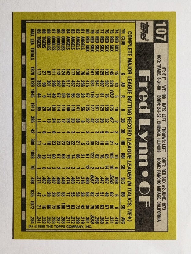 1990 Topps #107 Fred Lynn