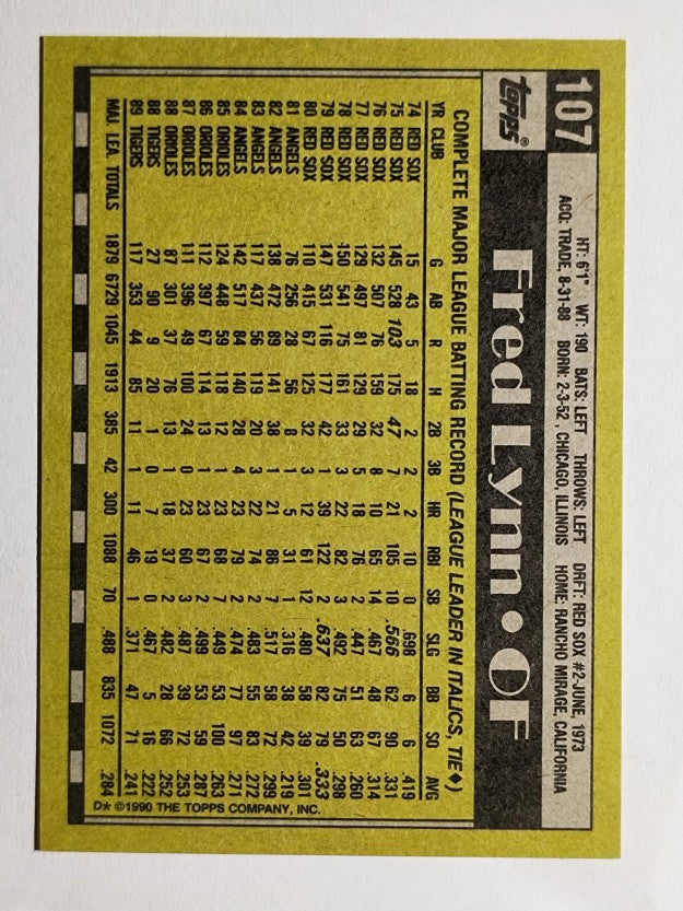 1990 Topps #107 Fred Lynn