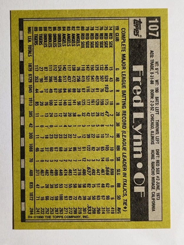1990 Topps #107 Fred Lynn