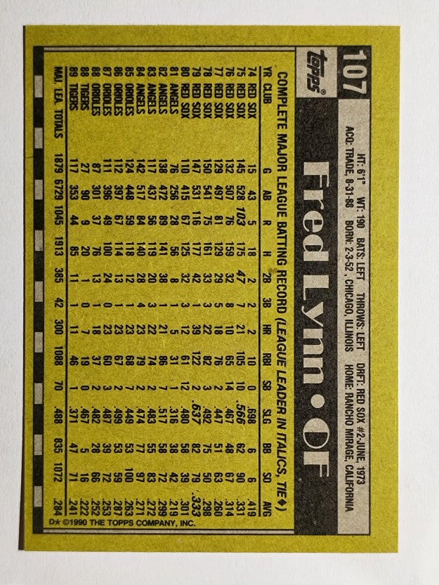 1990 Topps #107 Fred Lynn