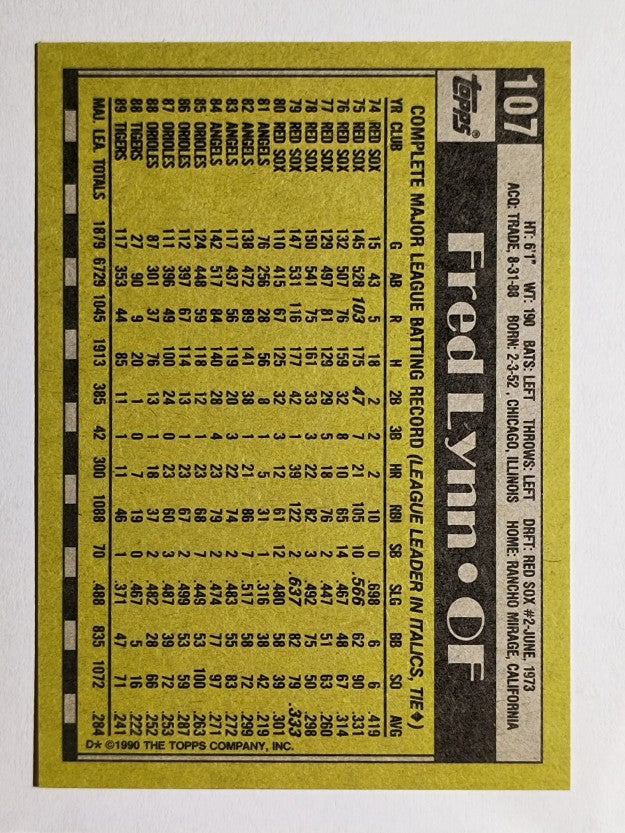 1990 Topps #107 Fred Lynn
