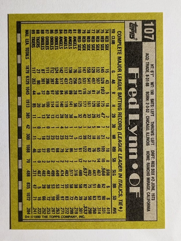 1990 Topps #107 Fred Lynn