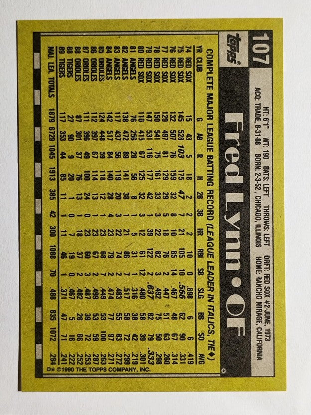 1990 Topps #107 Fred Lynn