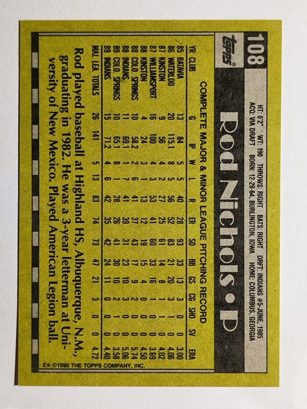 1990 Topps #108 Rod Nichols