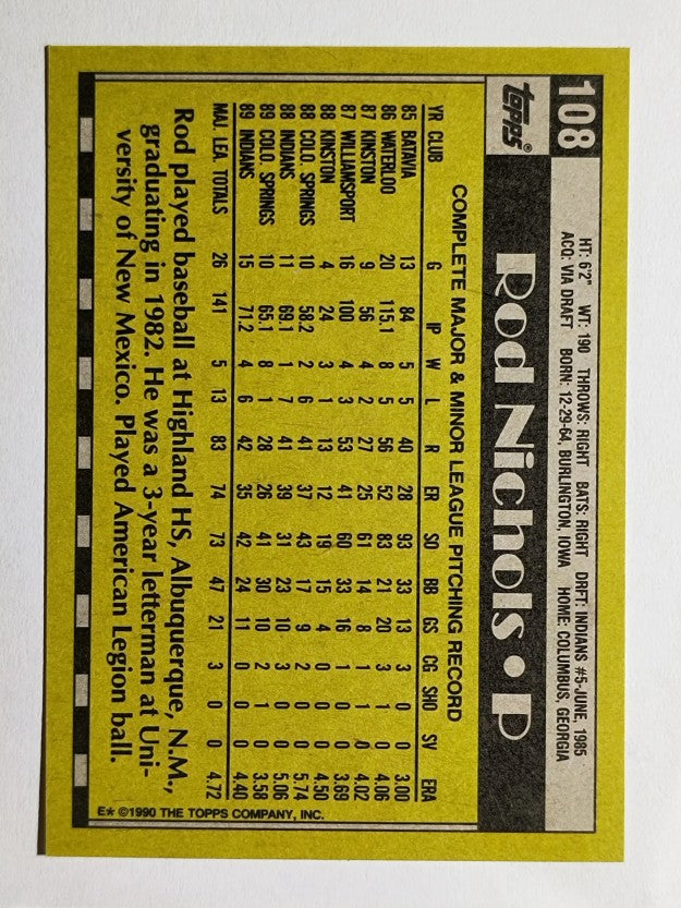 1990 Topps #108 Rod Nichols