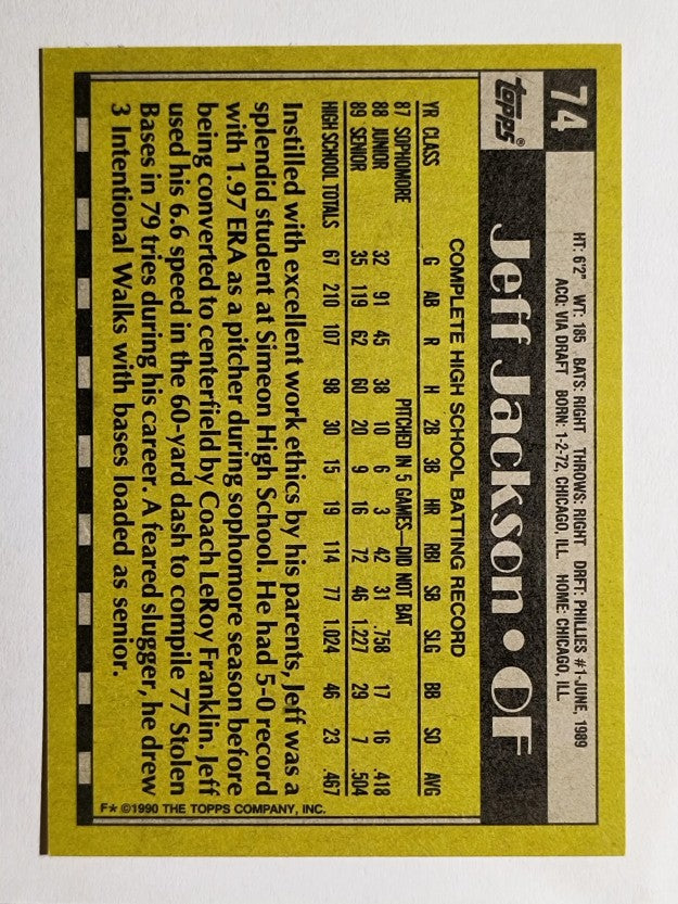 1990 Topps #74 Jeff Jackson FDP RC