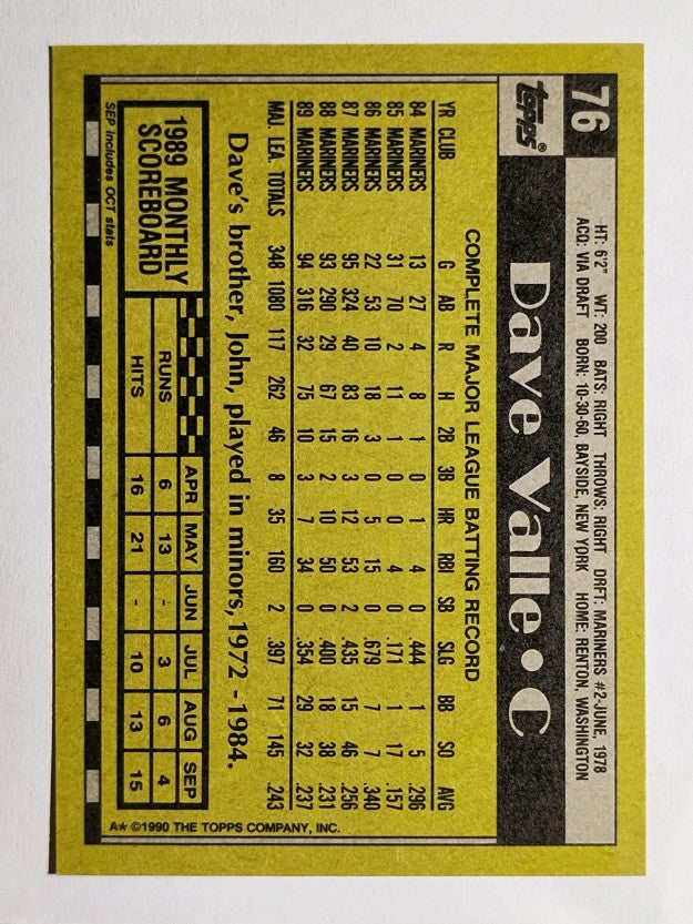 1990 Topps #76 Dave Valle