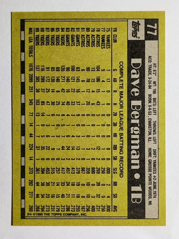 1990 Topps #77 Dave Bergman