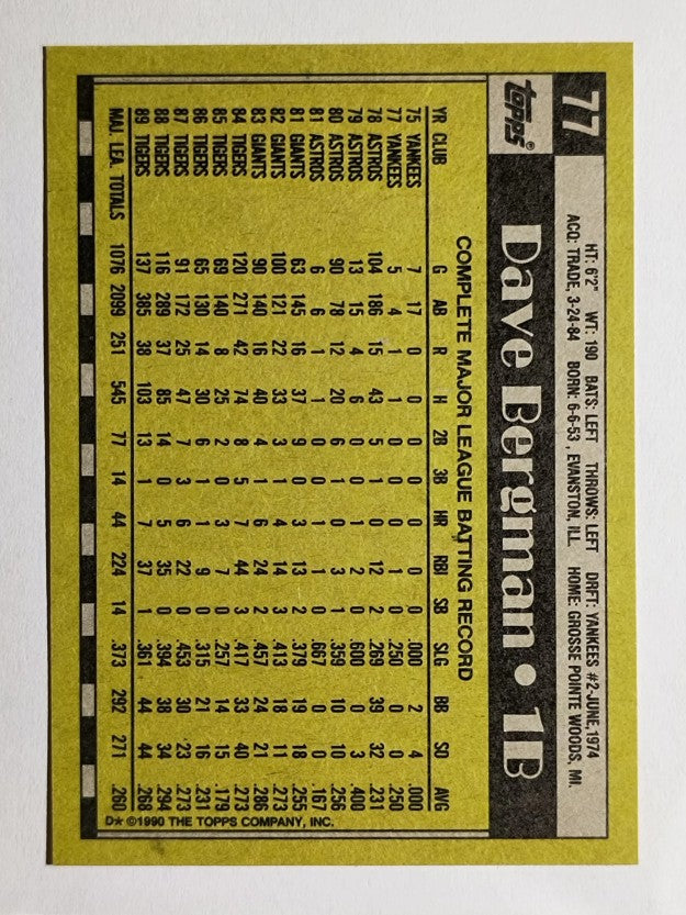 1990 Topps #77 Dave Bergman