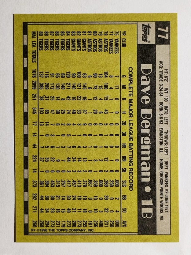 1990 Topps #77 Dave Bergman
