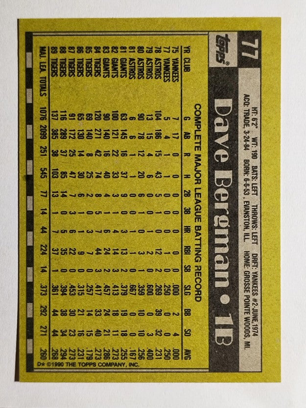 1990 Topps #77 Dave Bergman