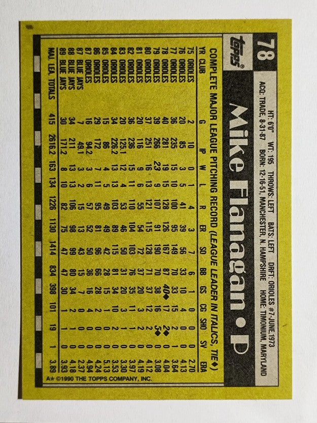 1990 Topps #78 Mike Flanagan