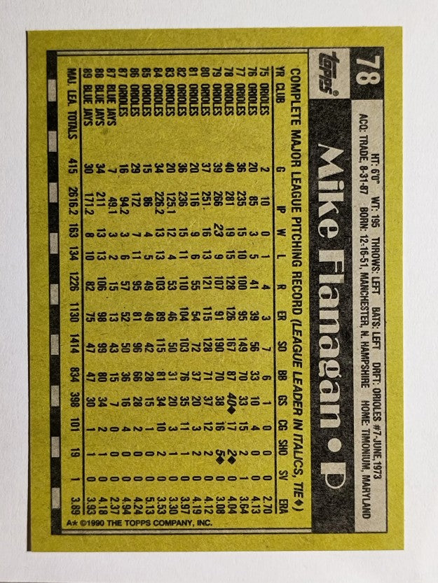 1990 Topps #78 Mike Flanagan