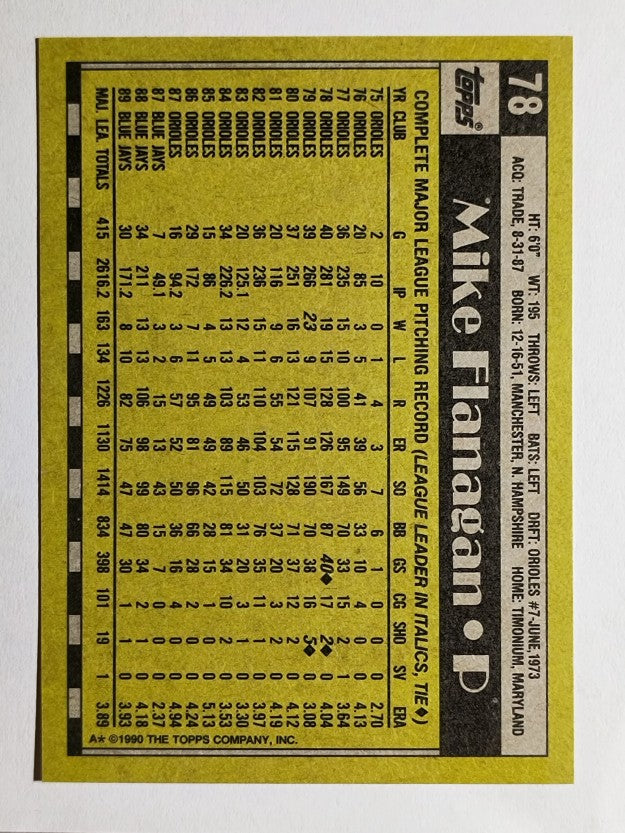 1990 Topps #78 Mike Flanagan