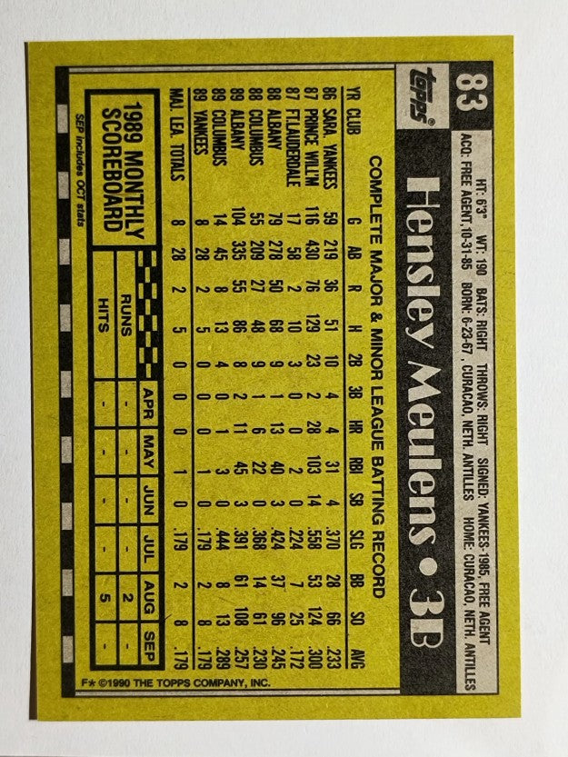 1990 Topps #83 Hensley Meulens