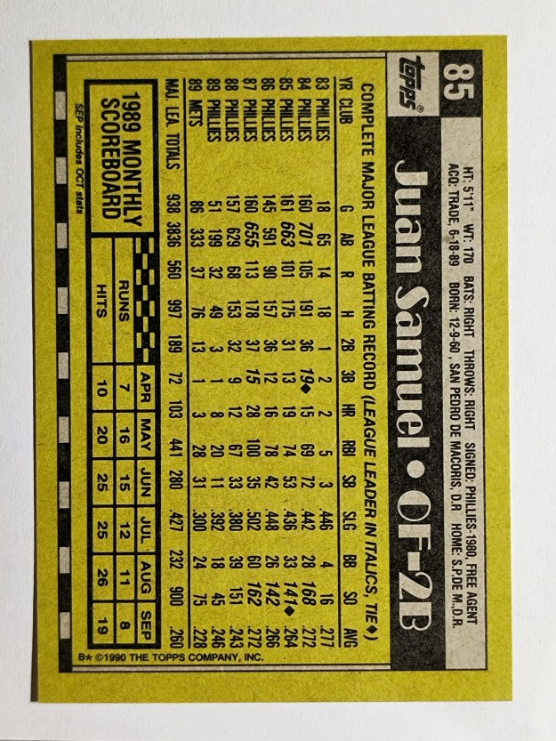 1990 Topps #85 Juan Samuel